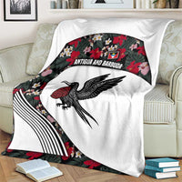 Antigua and Barbuda Hummingbird Blanket with Tribal Bird and Tropical Floral Design with Island Flag - Wonder Print Shop