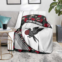 Antigua and Barbuda Hummingbird Blanket with Tribal Bird and Tropical Floral Design with Island Flag - Wonder Print Shop