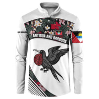 Antigua and Barbuda Hummingbird Button Sweatshirt with Tribal Bird and Tropical Floral Design with Island Flag - Wonder Print Shop