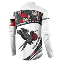 Antigua and Barbuda Hummingbird Button Sweatshirt with Tribal Bird and Tropical Floral Design with Island Flag - Wonder Print Shop