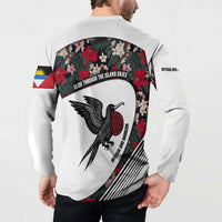 Antigua and Barbuda Hummingbird Button Sweatshirt with Tribal Bird and Tropical Floral Design with Island Flag - Wonder Print Shop