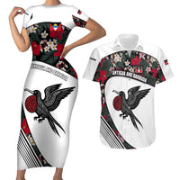 Antigua and Barbuda Hummingbird Couples Matching Short Sleeve Bodycon Dress and Hawaiian Shirt with Tribal Bird and Tropical Floral Design with Island Flag - Wonder Print Shop