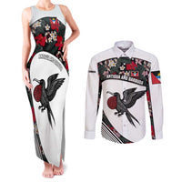 Antigua and Barbuda Hummingbird Couples Matching Tank Maxi Dress and Long Sleeve Button Shirt with Tribal Bird and Tropical Floral Design with Island Flag - Wonder Print Shop