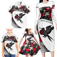 Antigua and Barbuda Hummingbird Family Matching Long Sleeve Bodycon Dress and Hawaiian Shirt with Tribal Bird and Tropical Floral Design with Island Flag - Wonder Print Shop