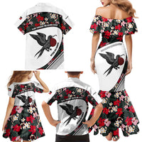 Antigua and Barbuda Hummingbird Family Matching Mermaid Dress and Hawaiian Shirt with Tribal Bird and Tropical Floral Design with Island Flag - Wonder Print Shop