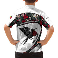 Antigua and Barbuda Hummingbird Family Matching Off The Shoulder Long Sleeve Dress and Hawaiian Shirt with Tribal Bird and Tropical Floral Design with Island Flag - Wonder Print Shop
