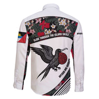 Antigua and Barbuda Hummingbird Family Matching Off The Shoulder Long Sleeve Dress and Hawaiian Shirt with Tribal Bird and Tropical Floral Design with Island Flag - Wonder Print Shop