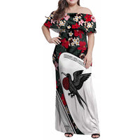 Antigua and Barbuda Hummingbird Family Matching Off Shoulder Maxi Dress and Hawaiian Shirt with Tribal Bird and Tropical Floral Design with Island Flag - Wonder Print Shop