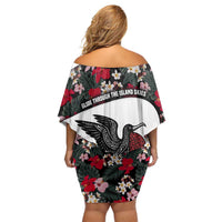 Antigua and Barbuda Hummingbird Family Matching Off Shoulder Short Dress and Hawaiian Shirt with Tribal Bird and Tropical Floral Design with Island Flag - Wonder Print Shop
