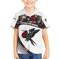 Antigua and Barbuda Hummingbird Family Matching Off Shoulder Short Dress and Hawaiian Shirt with Tribal Bird and Tropical Floral Design with Island Flag - Wonder Print Shop