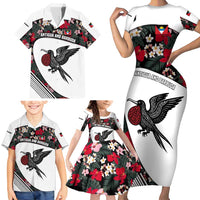 Antigua and Barbuda Hummingbird Family Matching Short Sleeve Bodycon Dress and Hawaiian Shirt with Tribal Bird and Tropical Floral Design with Island Flag - Wonder Print Shop