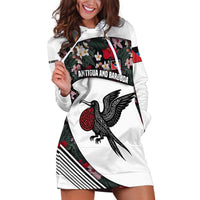 Antigua and Barbuda Hummingbird Hoodie Dress with Tribal Bird and Tropical Floral Design with Island Flag - Wonder Print Shop