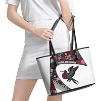 Antigua and Barbuda Hummingbird Leather Tote Bag with Tribal Bird and Tropical Floral Design with Island Flag - Wonder Print Shop