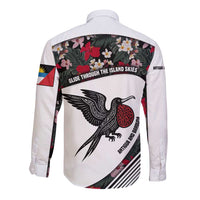 Antigua and Barbuda Hummingbird Long Sleeve Button Shirt with Tribal Bird and Tropical Floral Design with Island Flag - Wonder Print Shop
