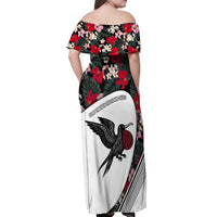 Antigua and Barbuda Hummingbird Off Shoulder Maxi Dress with Tribal Bird and Tropical Floral Design with Island Flag - Wonder Print Shop