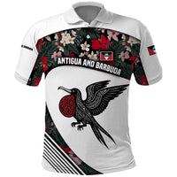Antigua and Barbuda Hummingbird Polo Shirt with Tribal Bird and Tropical Floral Design with Island Flag - Wonder Print Shop