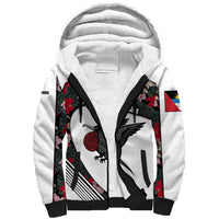 Antigua and Barbuda Hummingbird Sherpa Hoodie with Tribal Bird and Tropical Floral Design with Island Flag - Wonder Print Shop