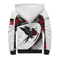 Antigua and Barbuda Hummingbird Sherpa Hoodie with Tribal Bird and Tropical Floral Design with Island Flag - Wonder Print Shop