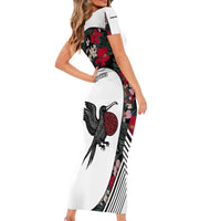 Antigua and Barbuda Hummingbird Short Sleeve Bodycon Dress with Tribal Bird and Tropical Floral Design with Island Flag - Wonder Print Shop