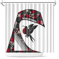 Antigua and Barbuda Hummingbird Shower Curtain with Tribal Bird and Tropical Floral Design with Island Flag - Wonder Print Shop