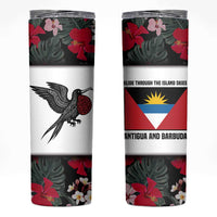 Antigua and Barbuda Hummingbird Skinny Tumbler with Tribal Bird and Tropical Floral Design with Island Flag - Wonder Print Shop