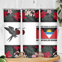 Antigua and Barbuda Hummingbird Skinny Tumbler with Tribal Bird and Tropical Floral Design with Island Flag - Wonder Print Shop