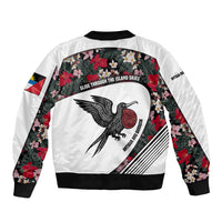 Antigua and Barbuda Hummingbird Sleeve Zip Bomber Jacket with Tribal Bird and Tropical Floral Design with Island Flag - Wonder Print Shop