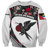 Antigua and Barbuda Hummingbird Sweatshirt with Tribal Bird and Tropical Floral Design with Island Flag - Wonder Print Shop