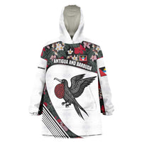 Antigua and Barbuda Hummingbird Wearable Blanket Hoodie with Tribal Bird and Tropical Floral Design with Island Flag - Wonder Print Shop