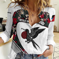 Antigua and Barbuda Hummingbird Women Casual Shirt with Tribal Bird and Tropical Floral Design with Island Flag - Wonder Print Shop