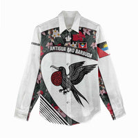 Antigua and Barbuda Hummingbird Women Casual Shirt with Tribal Bird and Tropical Floral Design with Island Flag - Wonder Print Shop