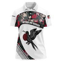 Antigua and Barbuda Hummingbird Women Polo Shirt with Tribal Bird and Tropical Floral Design with Island Flag - Wonder Print Shop
