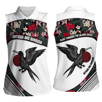 Antigua and Barbuda Hummingbird Women Sleeveless Polo Shirt with Tribal Bird and Tropical Floral Design with Island Flag - Wonder Print Shop