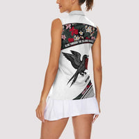 Antigua and Barbuda Hummingbird Women Sleeveless Polo Shirt with Tribal Bird and Tropical Floral Design with Island Flag - Wonder Print Shop