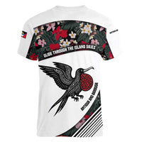 Antigua and Barbuda Hummingbird Women V-Neck T-Shirt with Tribal Bird and Tropical Floral Design with Island Flag - Wonder Print Shop
