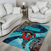 Antigua and Barbuda Sea Turtle Area Rug with Tribal Mandala Design with Ocean Waves and National Flag - Wonder Print Shop