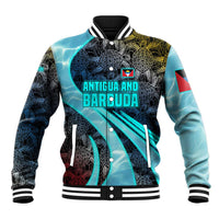 Antigua and Barbuda Sea Turtle Baseball Jacket with Tribal Mandala Design with Ocean Waves and National Flag - Wonder Print Shop