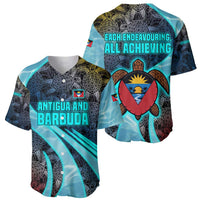 Antigua and Barbuda Sea Turtle Baseball Jersey with Tribal Mandala Design with Ocean Waves and National Flag - Wonder Print Shop