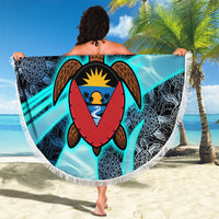 Antigua and Barbuda Sea Turtle Beach Blanket with Tribal Mandala Design with Ocean Waves and National Flag - Wonder Print Shop