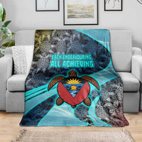 Antigua and Barbuda Sea Turtle Blanket with Tribal Mandala Design with Ocean Waves and National Flag - Wonder Print Shop