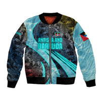 Antigua and Barbuda Sea Turtle Bomber Jacket with Tribal Mandala Design with Ocean Waves and National Flag - Wonder Print Shop