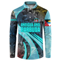 Antigua and Barbuda Sea Turtle Button Sweatshirt with Tribal Mandala Design with Ocean Waves and National Flag - Wonder Print Shop