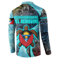 Antigua and Barbuda Sea Turtle Button Sweatshirt with Tribal Mandala Design with Ocean Waves and National Flag - Wonder Print Shop