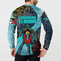 Antigua and Barbuda Sea Turtle Button Sweatshirt with Tribal Mandala Design with Ocean Waves and National Flag - Wonder Print Shop