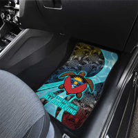 Antigua and Barbuda Sea Turtle Car Mats with Tribal Mandala Design with Ocean Waves and National Flag - Wonder Print Shop