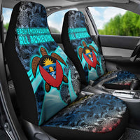Antigua and Barbuda Sea Turtle Car Seat Cover with Tribal Mandala Design with Ocean Waves and National Flag - Wonder Print Shop