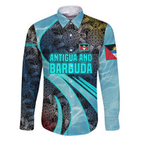 Antigua and Barbuda Sea Turtle Family Matching Mermaid Dress and Hawaiian Shirt with Tribal Mandala Design with Ocean Waves and National Flag - Wonder Print Shop