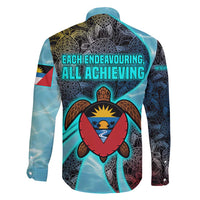 Antigua and Barbuda Sea Turtle Family Matching Mermaid Dress and Hawaiian Shirt with Tribal Mandala Design with Ocean Waves and National Flag - Wonder Print Shop