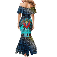 Antigua and Barbuda Sea Turtle Family Matching Mermaid Dress and Hawaiian Shirt with Tribal Mandala Design with Ocean Waves and National Flag - Wonder Print Shop