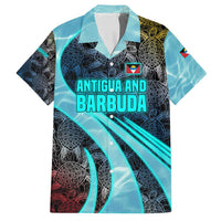 Antigua and Barbuda Sea Turtle Family Matching Puletasi and Hawaiian Shirt with Tribal Mandala Design with Ocean Waves and National Flag - Wonder Print Shop